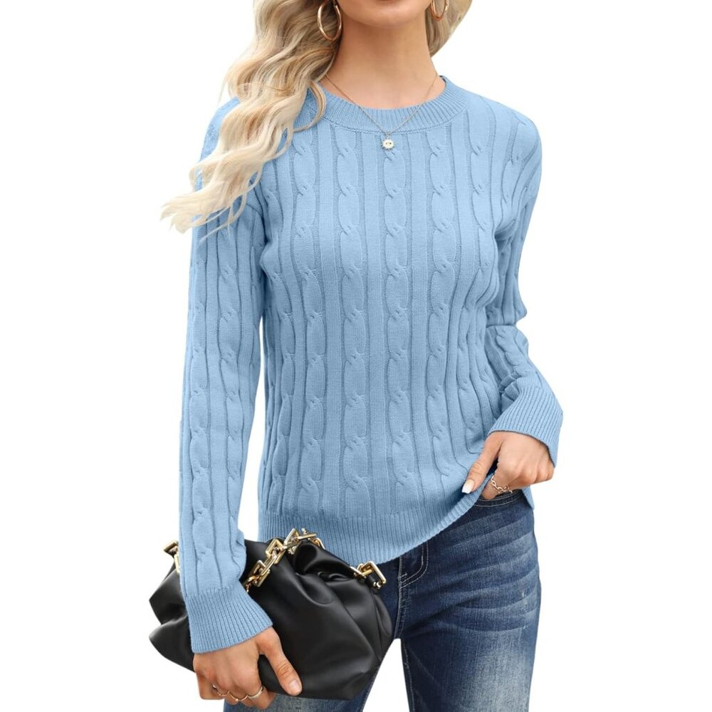 Women Classic Fit Lightweight Cable Long Sleeve Mockneck 01 Blue Casual Sweater